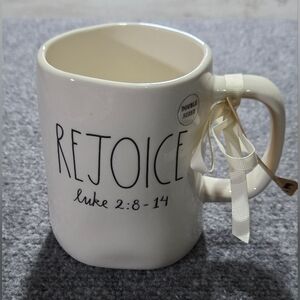 Rae Dunn REJOICE‎ Luke 2:8-14 Christmas Mug Double Sided Nativity